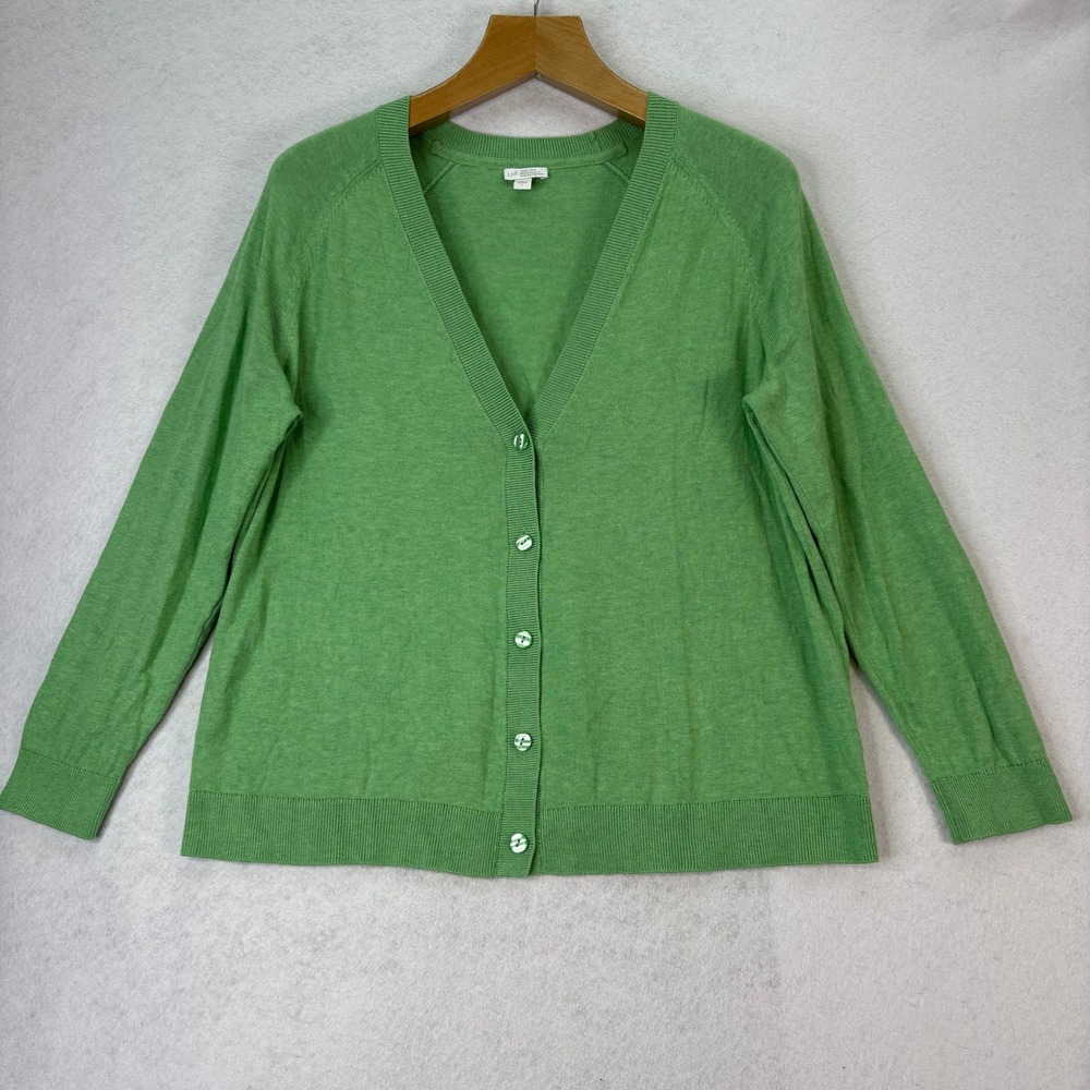 J. Jill Garden Green Organically Grown Cotton V-neck Cardigan Women's L Office - Picture 2 of 6